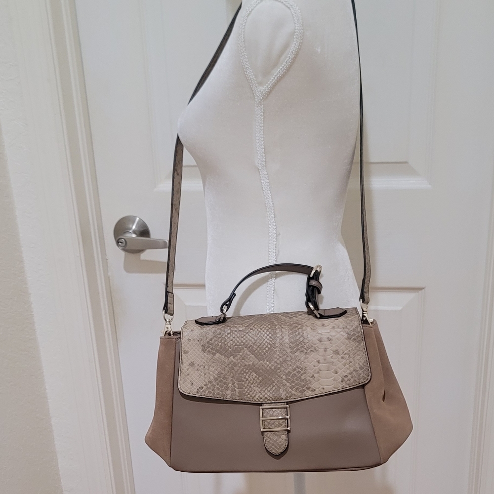 Kelly & Katie Taupe Snake Print Belt Crossbody Bag